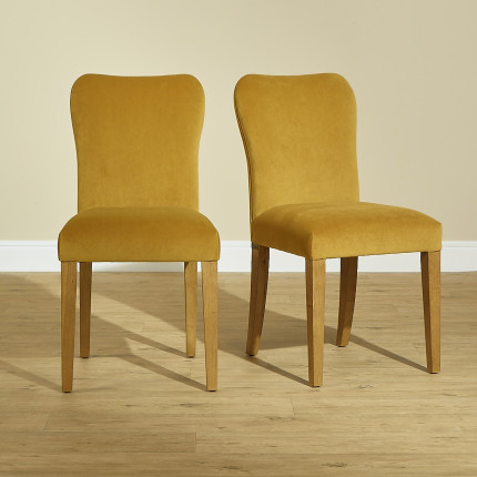 JOËL - Chaises contemporaines en bois massif et velours clouté, lot de 2, bois certifié FSC®