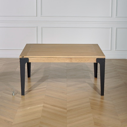 ATHENA - Mesa de comedor cuadrada extensible de roble, estilo industrial, 8/10 comensales, madera certificada FSC®