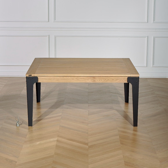 ATHENA - Tavolo da pranzo quadrato allungabile in rovere, stile industriale, 8/10 coperti, legno certificato FSC®