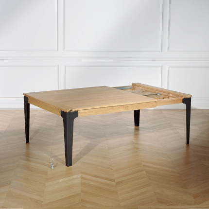 ATHENA - Table à manger carrée extensible en chêne, style industriel, 8/10 couverts, bois certifié FSC®