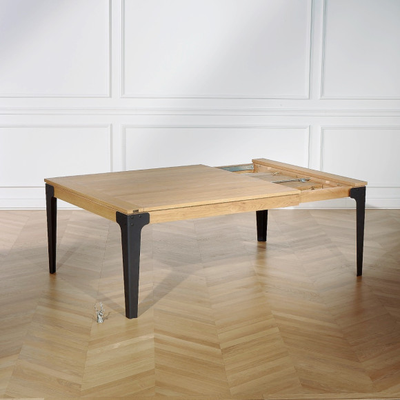 ATHENA - Square extendable dining table in oak, industrial style, 8/10 seats, FSC® certified wood