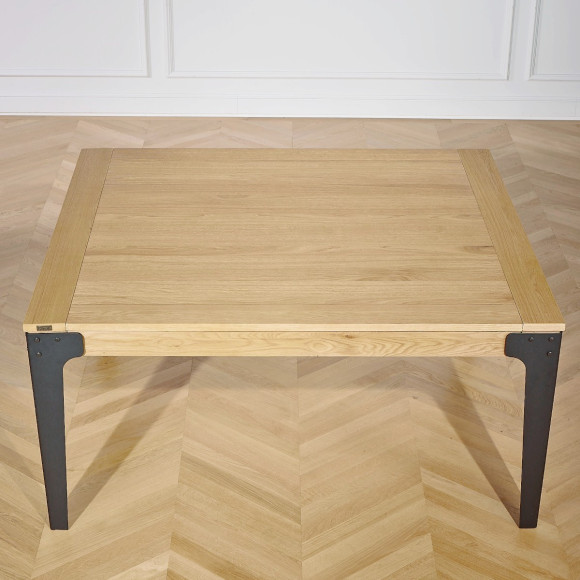 ATHENA - Table à manger carrée extensible en chêne, style industriel, 8/10 couverts, bois certifié FSC®