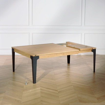 ATHENA - Table à manger carrée extensible en chêne, style industriel, 8/10 couverts, bois certifié FSC®