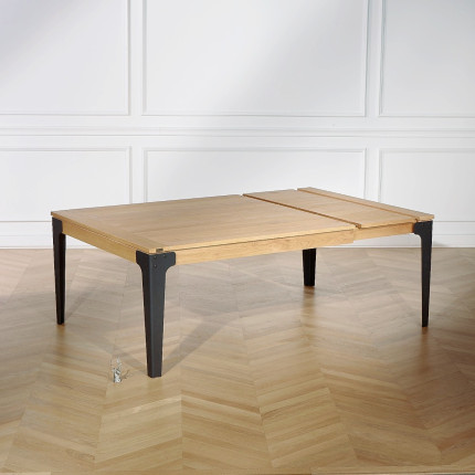 ATHENA - Table à manger carrée extensible en chêne, style industriel, 8/10 couverts, bois certifié FSC®