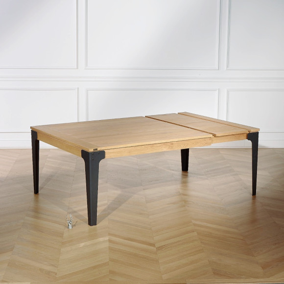 ATHENA - Square extendable dining table in oak, industrial style, 8/10 seats, FSC® certified wood