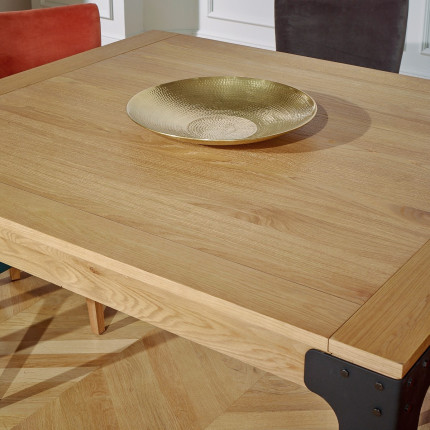 ATHENA - Table à manger carrée extensible en chêne, style industriel, 8/10 couverts, bois certifié FSC®