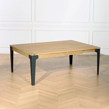 ATHENA - Table à manger carrée extensible en chêne, style industriel, 8/10 couverts, bois certifié FSC®