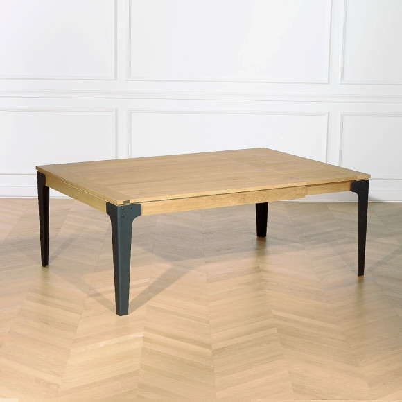 ATHENA - Mesa de comedor cuadrada extensible de roble, estilo industrial, 8/10 comensales, madera certificada FSC®