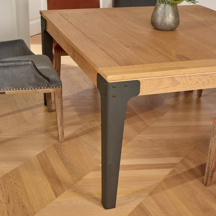 ATHENA - Ausziehbarer quadratischer Esstisch aus Eiche, im industriellen Stil, 8/10 Gedecke, FSC®-zertifiziertes Holz