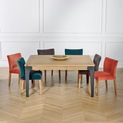 ATHENA - Table à manger carrée extensible en chêne, style industriel, 8/10 couverts, bois certifié FSC®