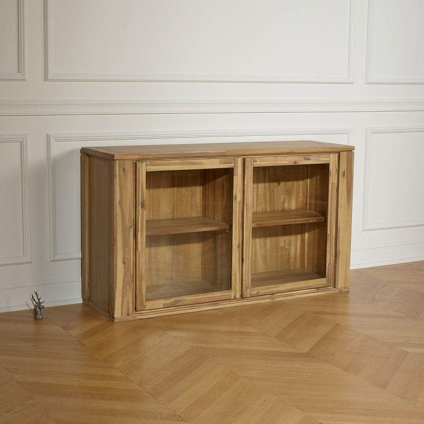 ENZO - Vitrine en acacia style contemporain, 2 portes