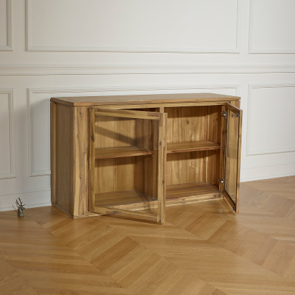 ENZO - Vitrine en acacia style contemporain, 2 portes