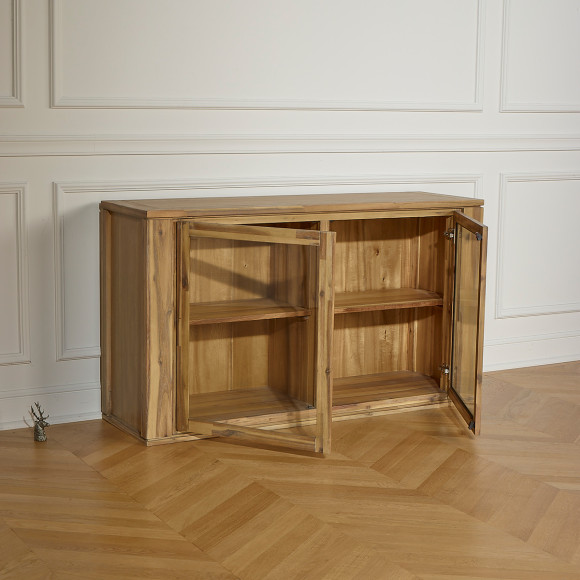 ENZO - Vitrine en acacia style contemporain, 2 portes