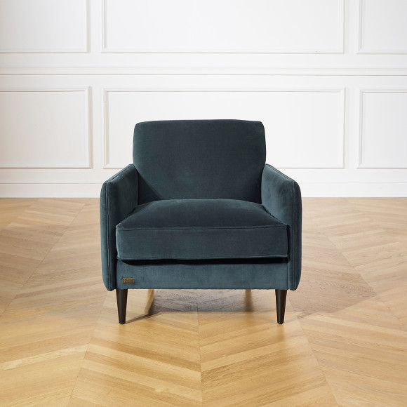 SANDOR - Vintage style armchair in velvet and wood, 1 seat