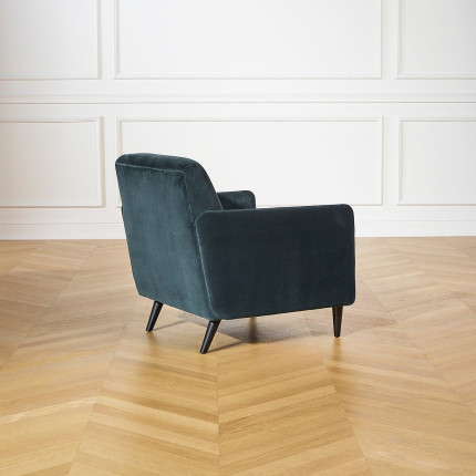 SANDOR - Fauteuil style vintage en velours et bois, 1 place