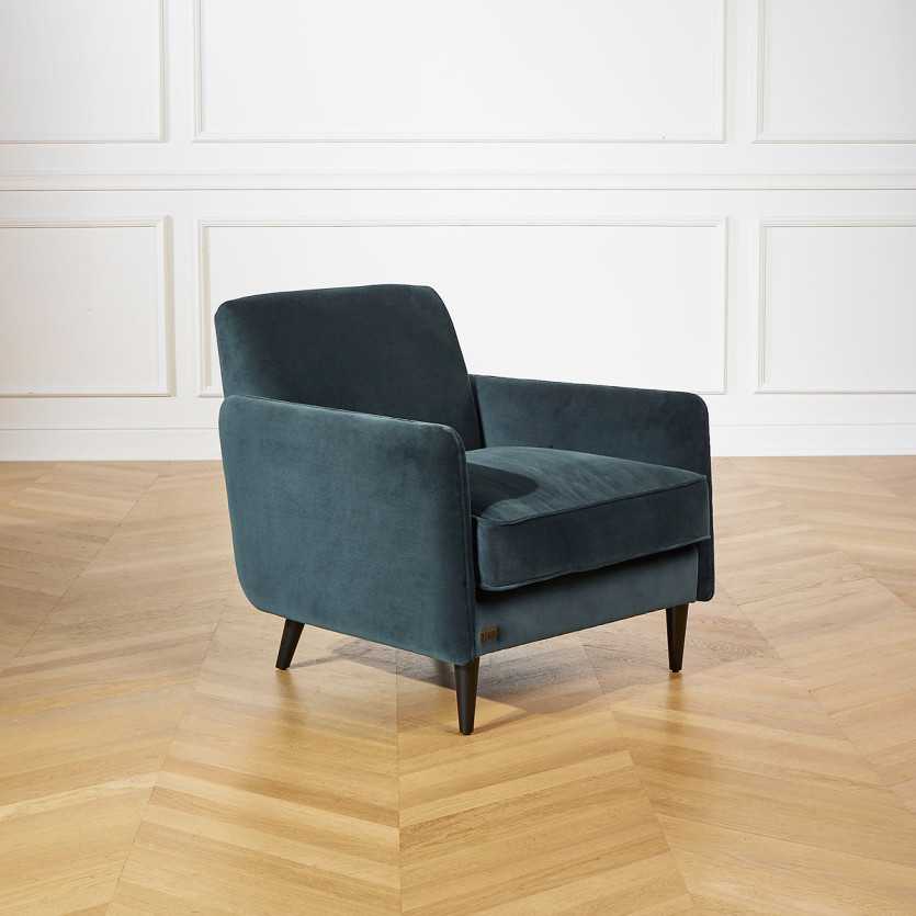 SANDOR - Vintage style armchair in velvet and wood, 1 seat