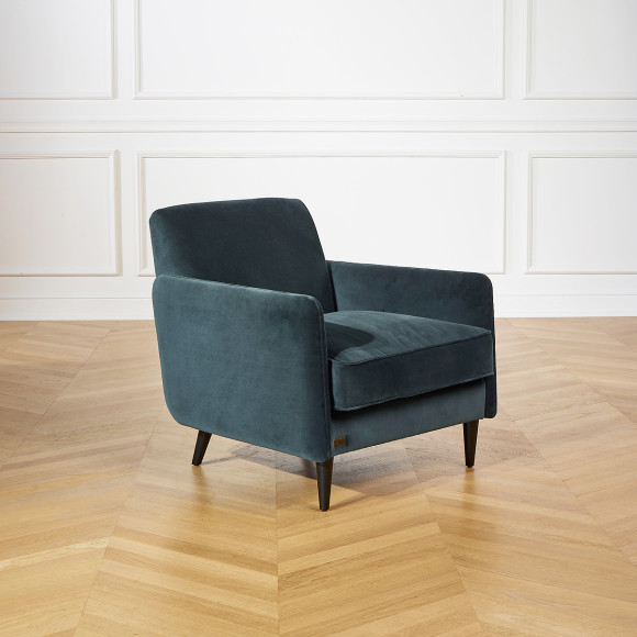 SANDOR - Fauteuil style vintage en velours et bois, 1 place