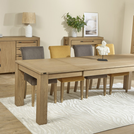 MEGEVE - Table à manger contemporaine en chêne, 1 rallonge, 8/10 convives, bois certifié FSC®