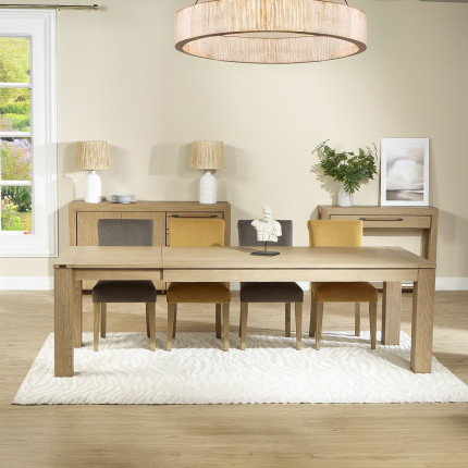 MEGEVE - Contemporary oak dining table, 1 extension, 8/10 guests, FSC® certified wood.