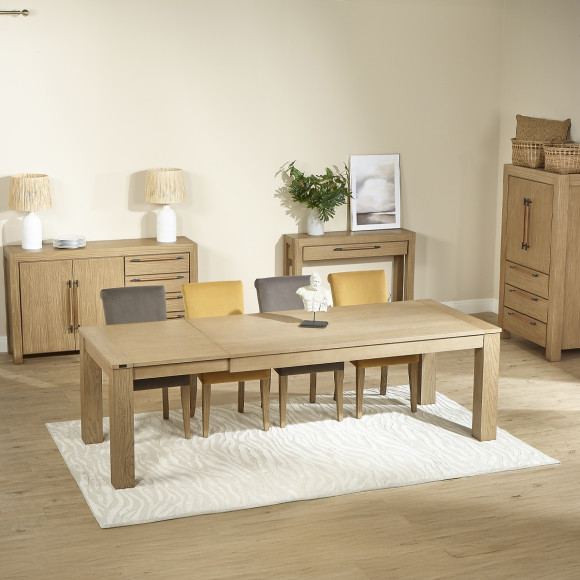 LORENZO - Contemporary oak dining table, 1 extension, 8/10 guests, FSC® certified wood.