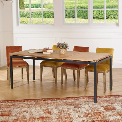 AIMIE - Industrial style dining table with oak top and metal legs, seats 8, FSC® certified wood