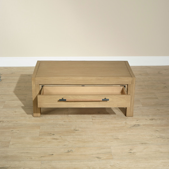 MEGÈVE – Table basse en bois massif style moderne, 2 tiroirs, bois certifié FSC®