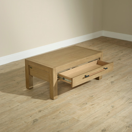 MEGÈVE – Table basse en bois massif style moderne, 2 tiroirs, bois certifié FSC®