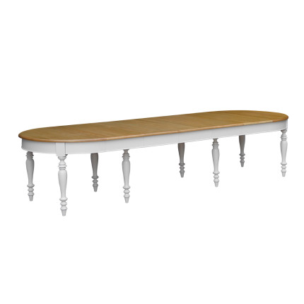 JADE – Table extensible style shabby chic, plateau en chêne, 16 convives