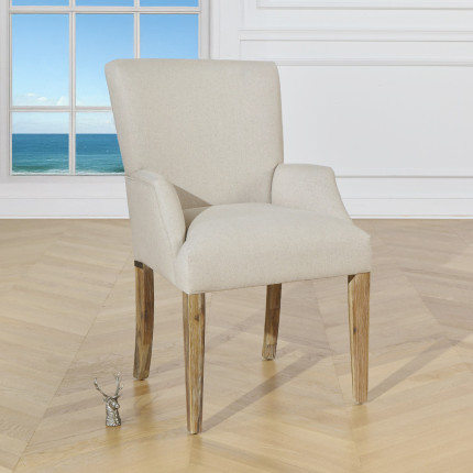 LUCIUS - Table chair in solid oak and natural linen