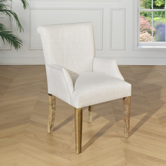 ALIX - Sillón de mesa de estilo contemporáneo en madera maciza y tejido ignífugo, 1 plaza