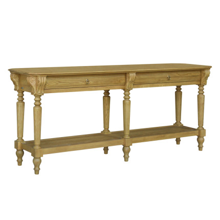 Claude – Double console in shabby chic style, oak top, 2 drawers