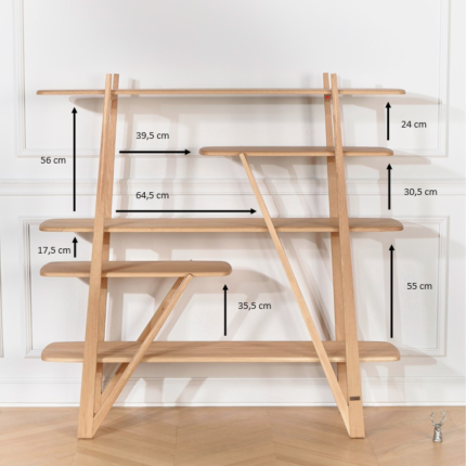 FERNAND - Designer bookshelf in solid oak, 5 shelves