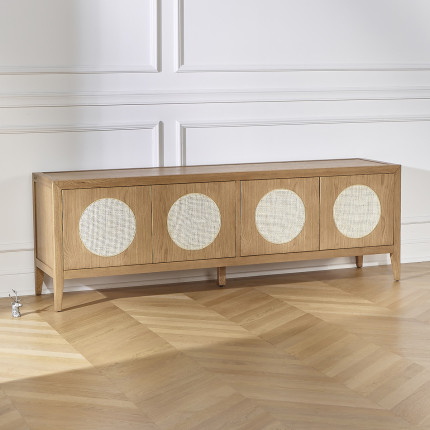 MONTANA - Modern TV Unit in Oak and Rattan, 4 Doors