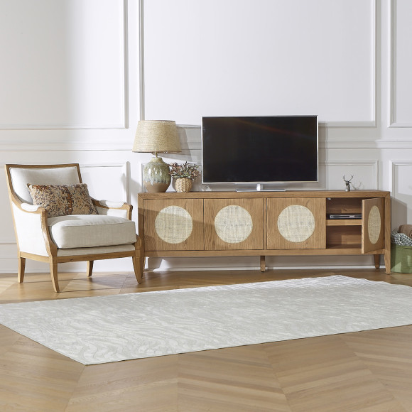 MONTANA - Modern TV Unit in Oak and Rattan, 4 Doors