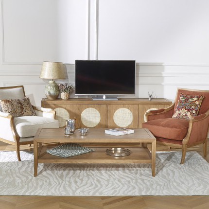 MONTANA - Modern TV Unit in Oak and Rattan, 4 Doors