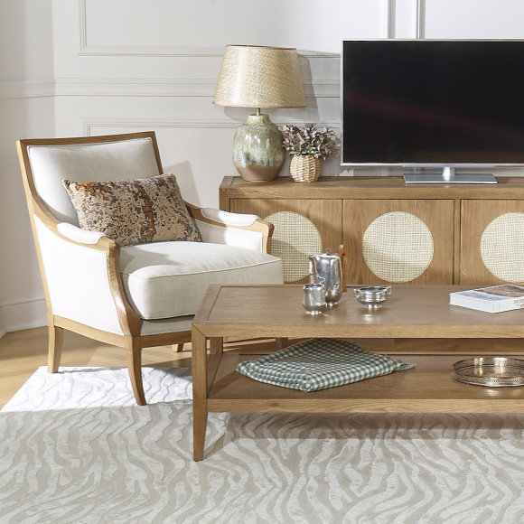 MONTANA - Modern TV Unit in Oak and Rattan, 4 Doors