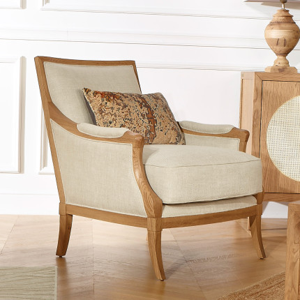 MONTANA - Contemporary armchair in solid oak and premium linen