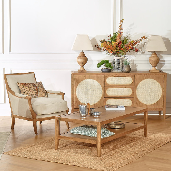 MONTANA - Contemporary armchair in solid oak and premium linen