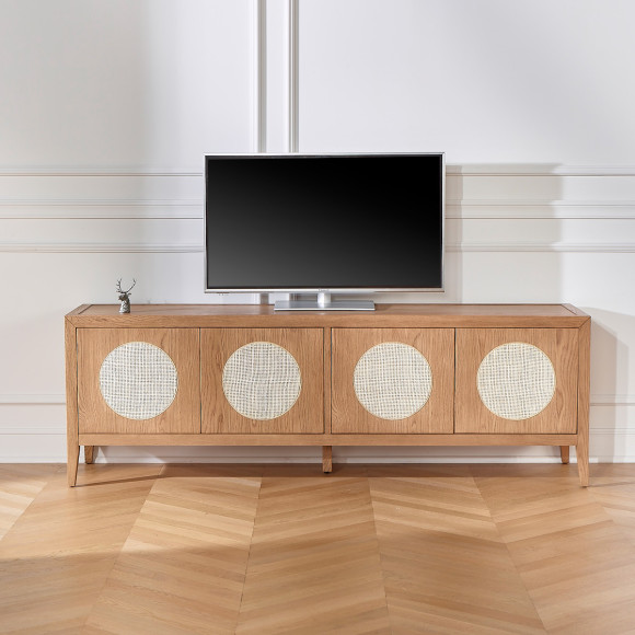 MONTANA - Mueble TV de estilo moderno en roble y mimbre, 4 puertas