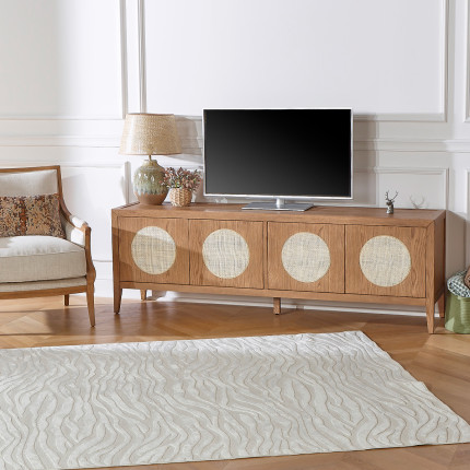 MONTANA - Modern TV Unit in Oak and Rattan, 4 Doors