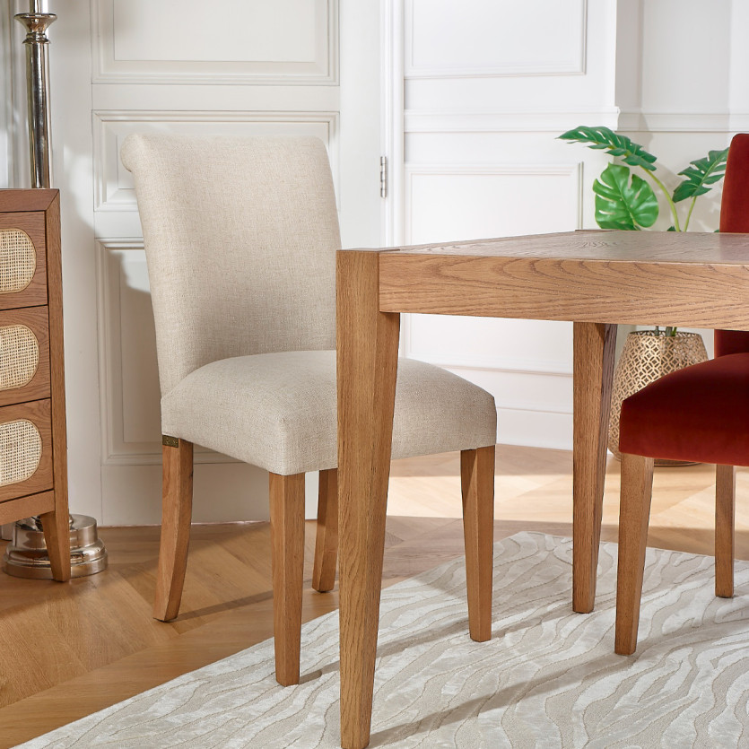 ALBA – Comfortable chairs in shabby chic style made from solid rubberwood and polyester, FSC® certified wood