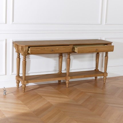 Claude – Double console in shabby chic style, oak top, 2 drawers