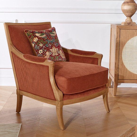 MONTANA - Contemporary armchair in solid oak and corduroy fabric