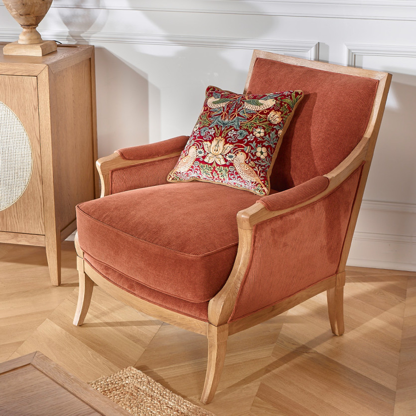 MONTANA - Contemporary armchair in solid oak and corduroy fabric