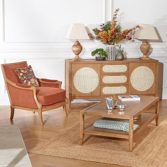 MONTANA - Contemporary armchair in solid oak and corduroy fabric