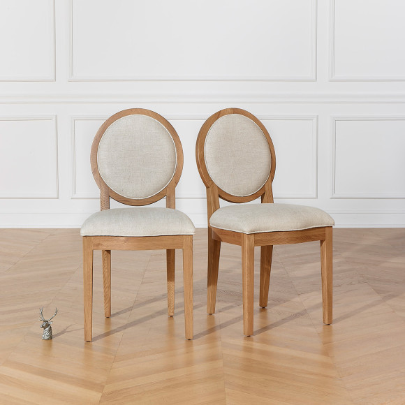 MONTANA - Modern medallion chairs in solid oak and cotton linen, set of 2