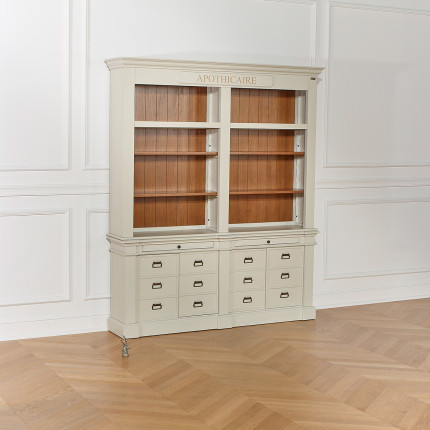 GUSTAVE - Libreria in legno massello stile classico, 4 ante, 8 ripiani, 2 cassetti, legno certificato FSC®