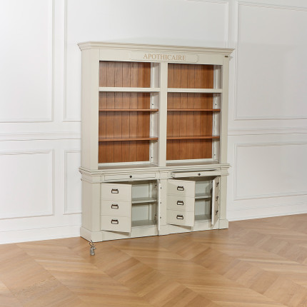 GUSTAVE - Solid wood library in classic style, 4 doors, 8 shelves, 2 drawers, FSC® certified wood