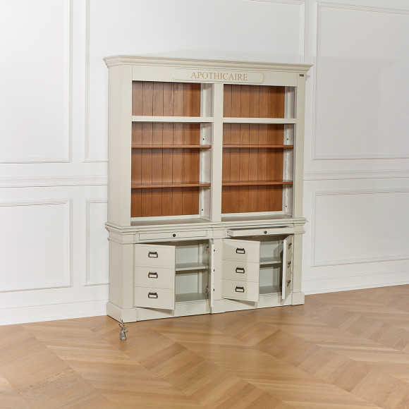 GUSTAVE - Klassischer Stil Massivholz-Bibliothek, 4 Türen, 8 Regalböden, 2 Schubladen, FSC®-zertifiziertes Holz