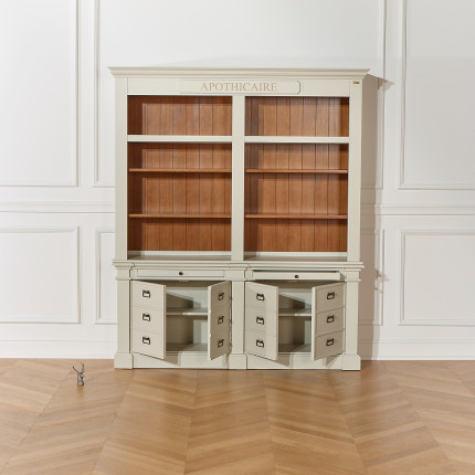 GUSTAVE - Solid wood library in classic style, 4 doors, 8 shelves, 2 drawers, FSC® certified wood